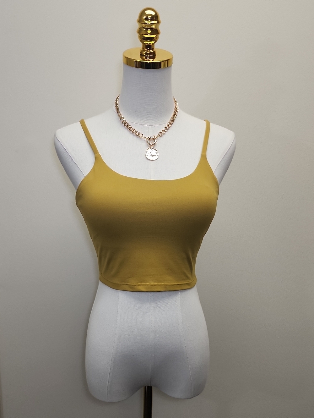 Mustard Yellow Cropped Shelf Bra Tank Size Small